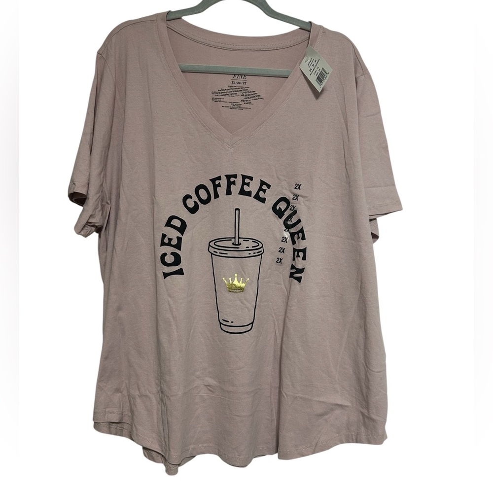 Mighty Fine Soft Pink Iced Coffee Queen V-Neck Graphic Tee Size 1x/2X